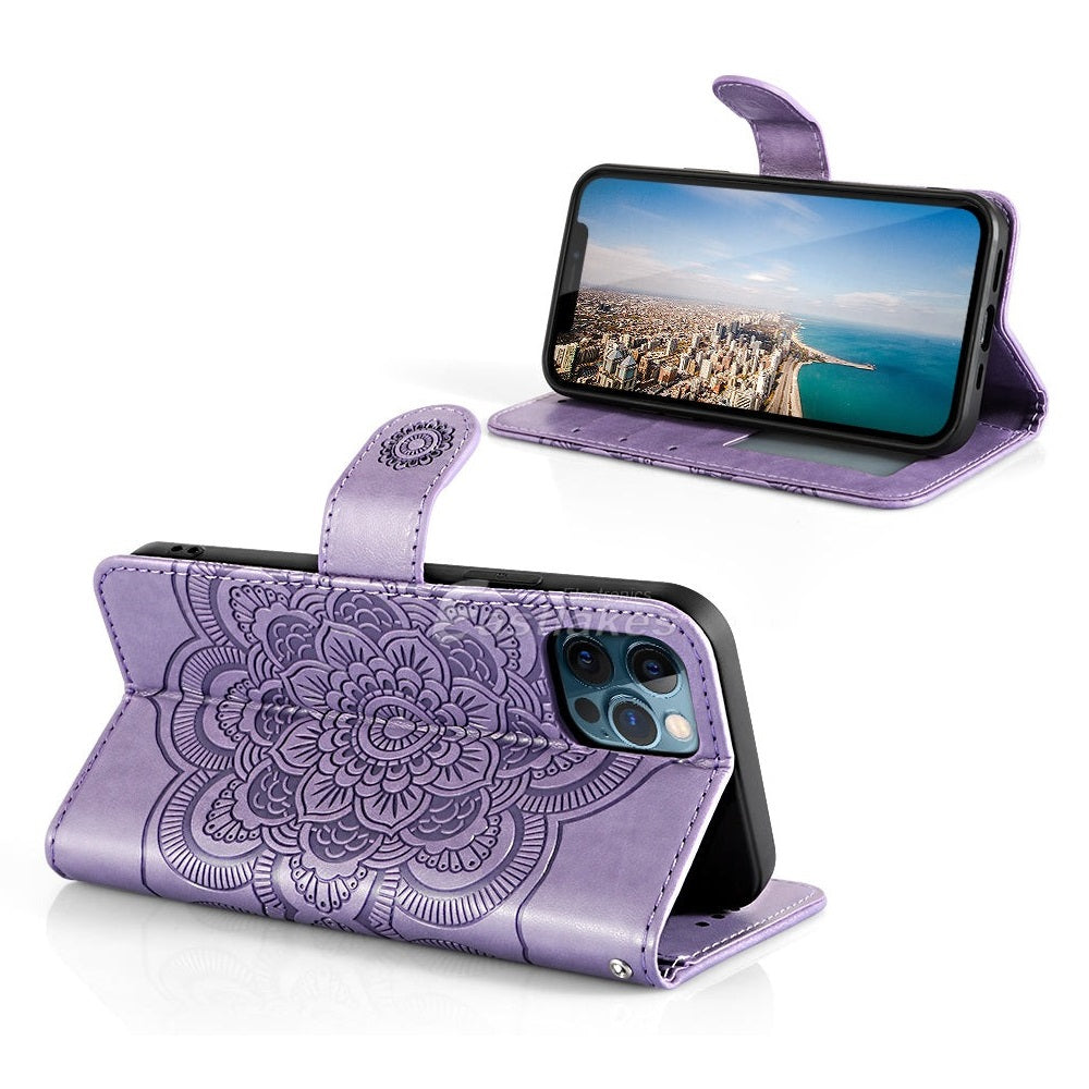 Floral Embossed Leather Wallet Case for iPhone 12 mini 11 Pro Max X XS XR - Eastlakes Electronics